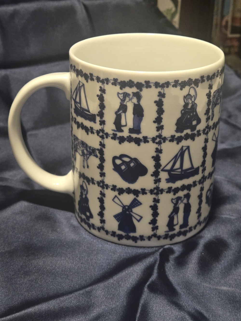 Vintage Blue & White Ceramic Dutch Motif Coffee Mug